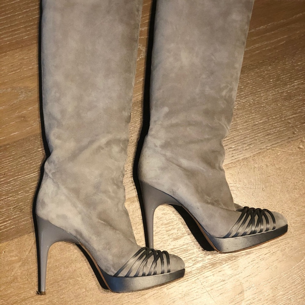 Classic Dior suede knee high boots.